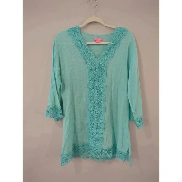 Isaac Mizrahi Other - Isaac Mizrahi Swim Cover-Up Tunic Lace-Trim‎ size Medium Turquoise